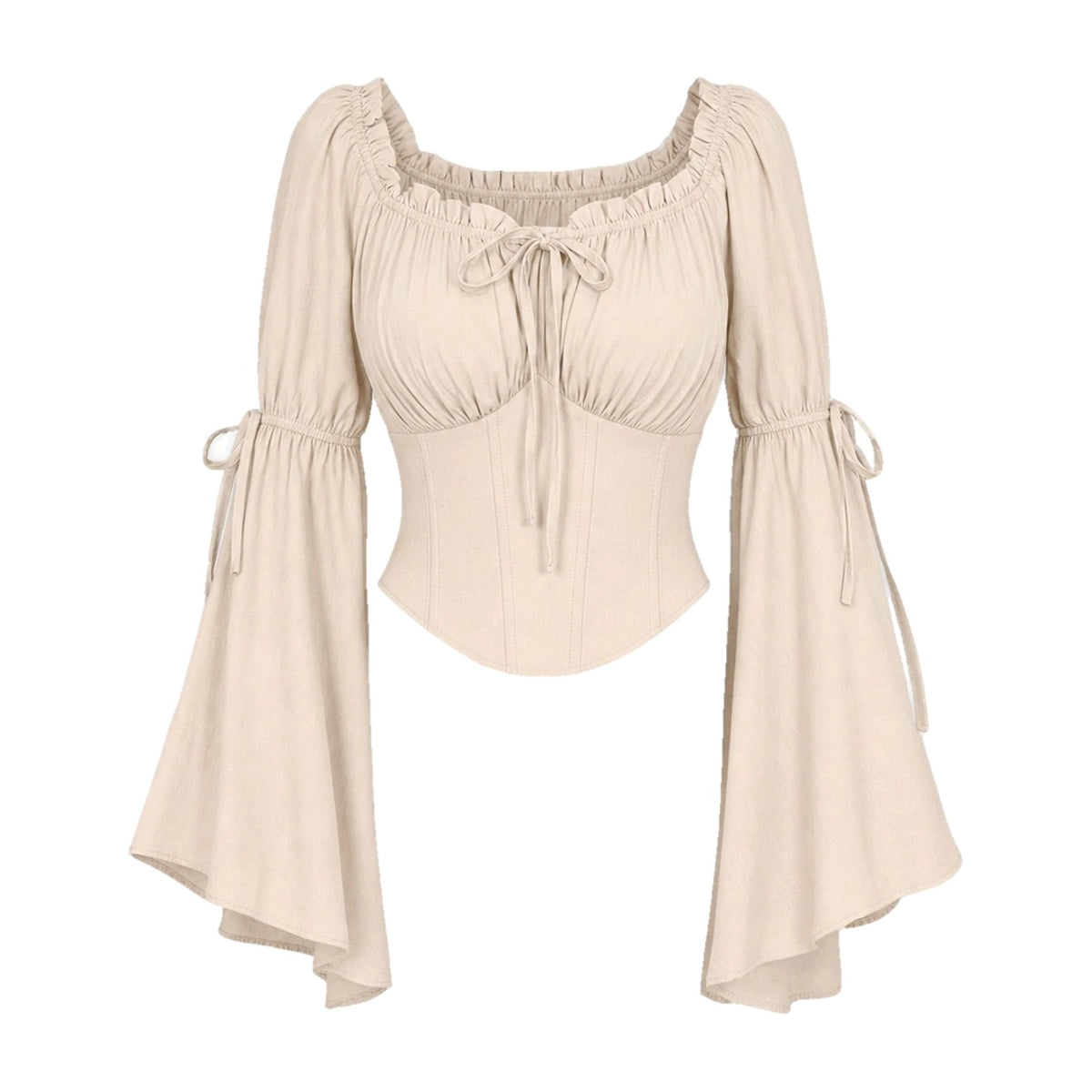Beige flared-sleeve renaissance blouse