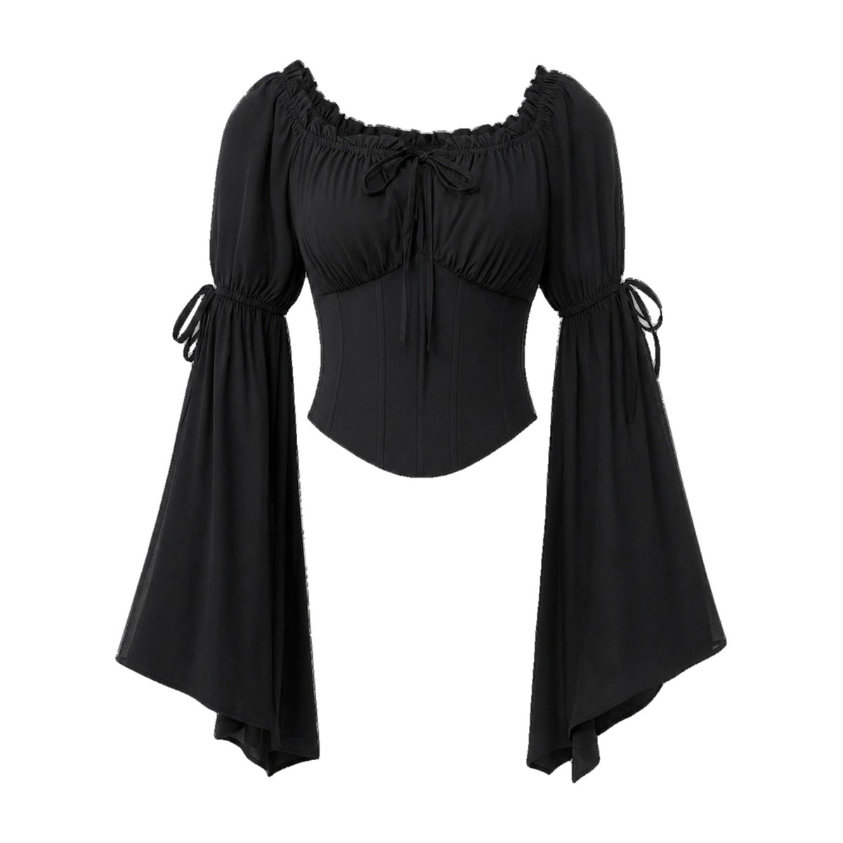 Black flared-sleeve renaissance blouse