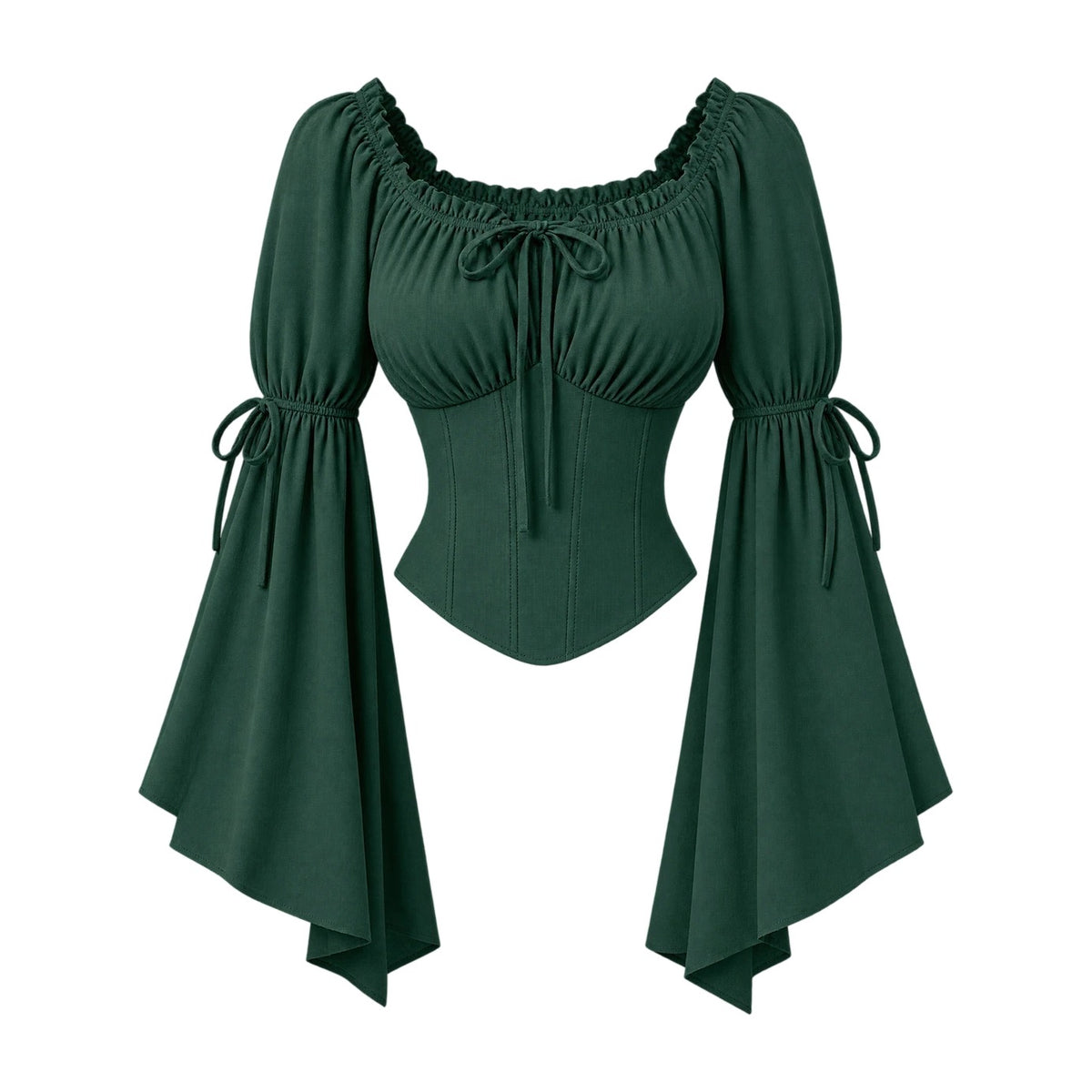 Green flared-sleeve renaissance blouse