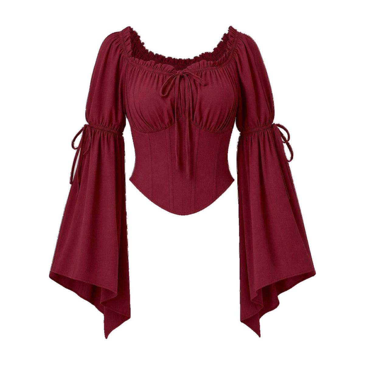 Wine red flared-sleeve renaissance blouse