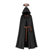 Black hooded cloak with belt and pouch