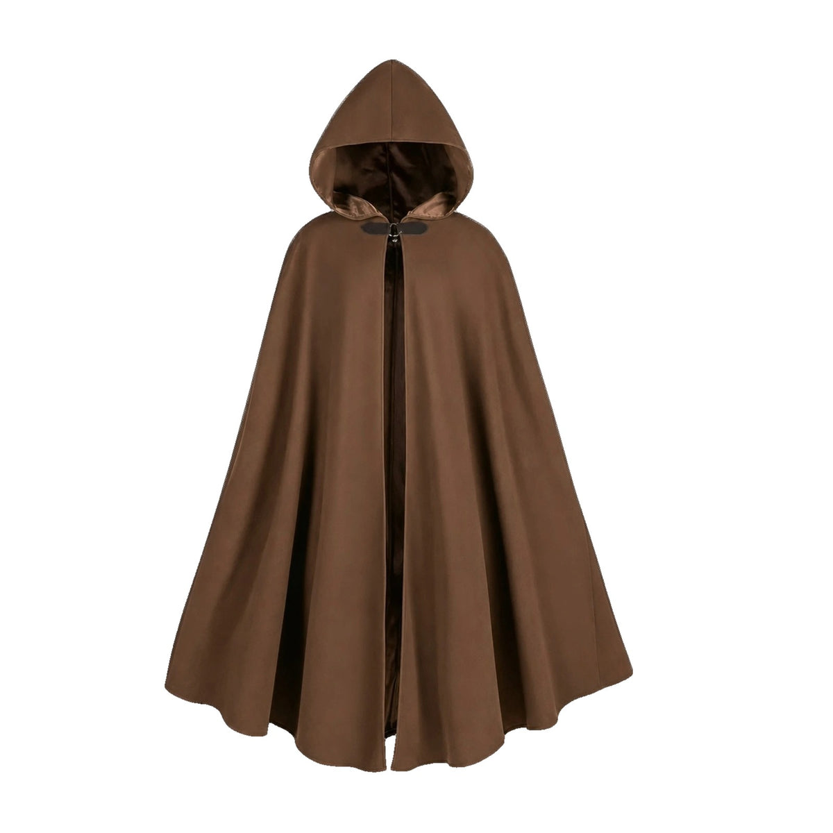 Brown hooded cloak with leaf brooch