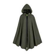 Green hooded cloak with leaf brooch