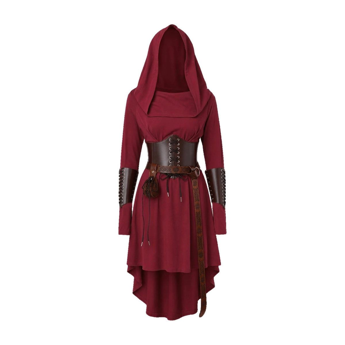 Wine red hooded elf dress set