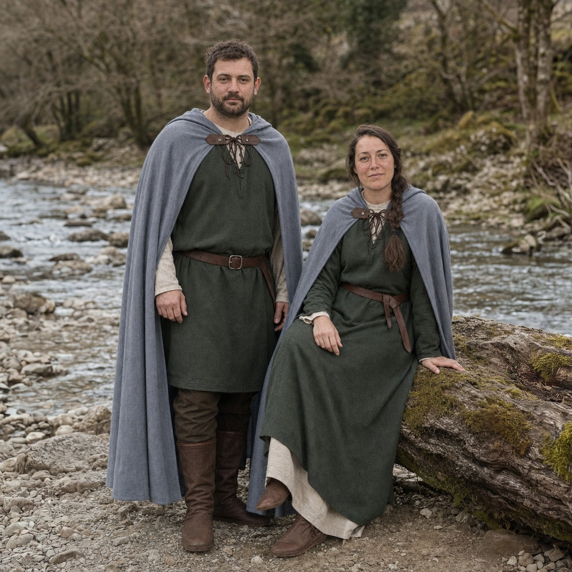 Hooded ranger cloak styled over a tunic with a belt and boots