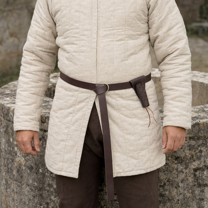 Knight belt with sword frog on a wearer, showing where the belt and frog sit at the hip