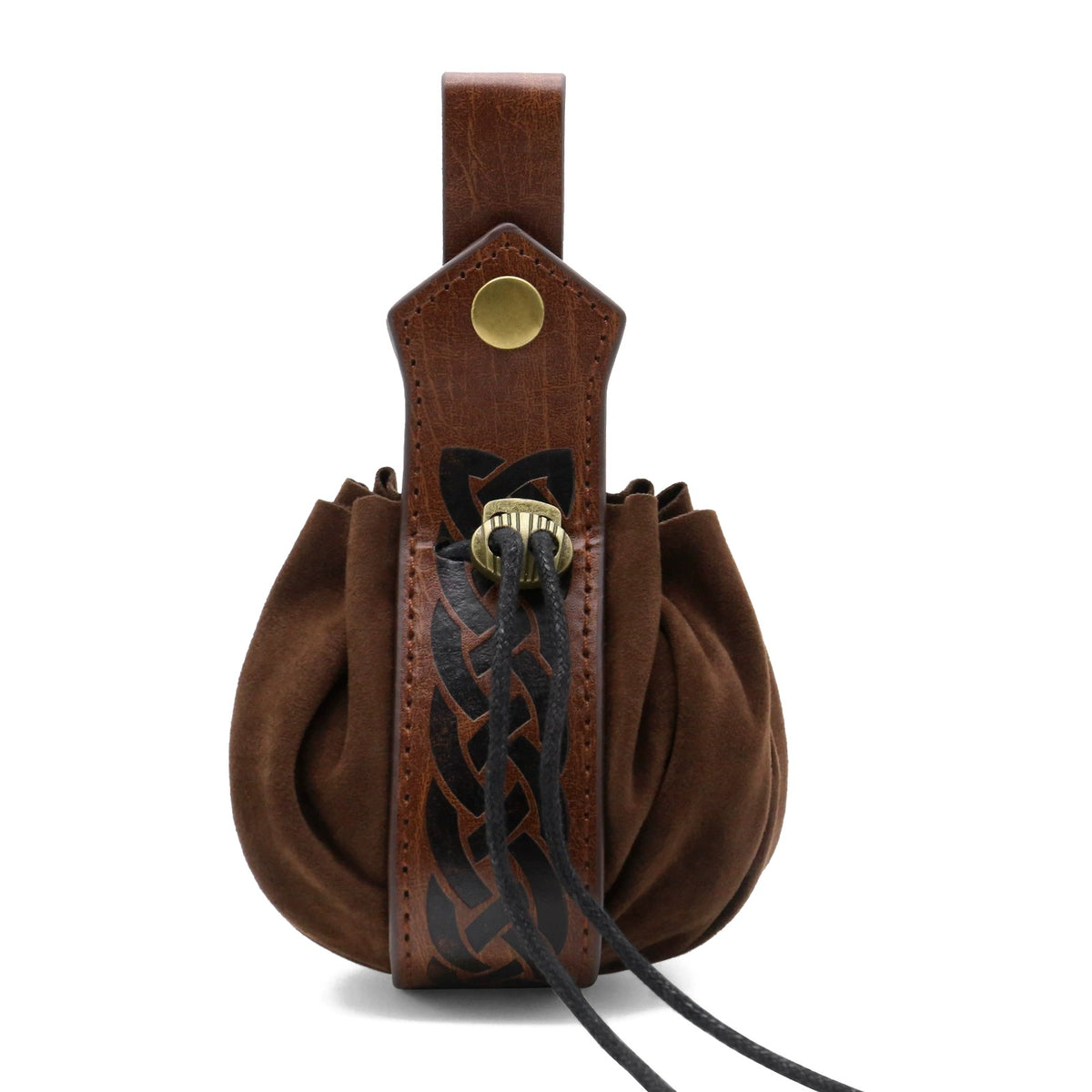 Brown knotwork drawstring belt pouch