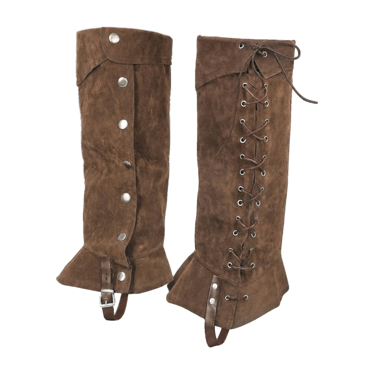 Brown lace-up studded gaiters