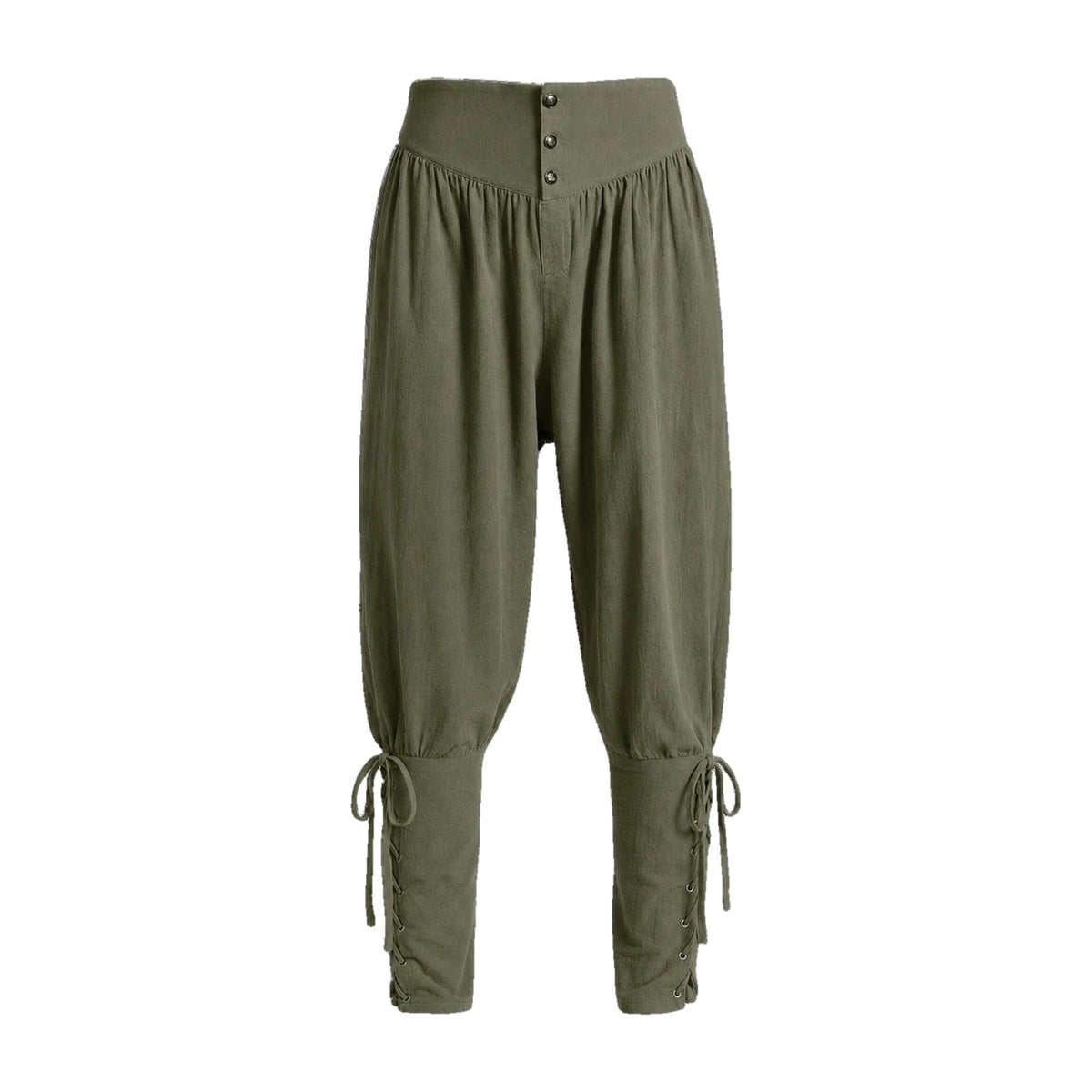 Army green laced trousers with ankle ties