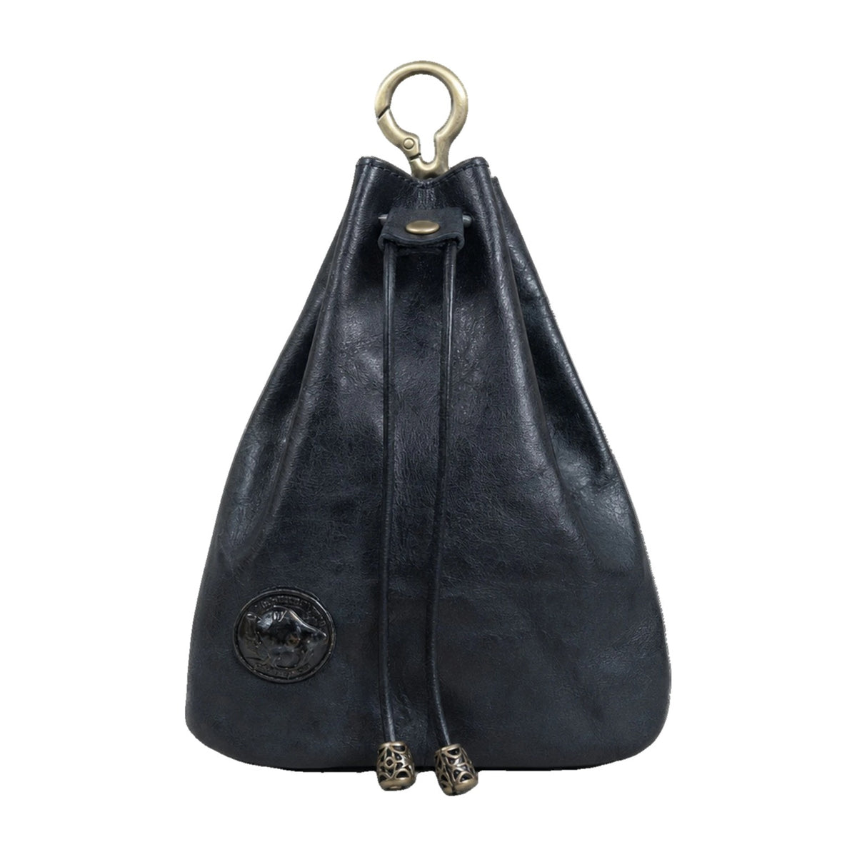 Black leather drawstring coin pouch