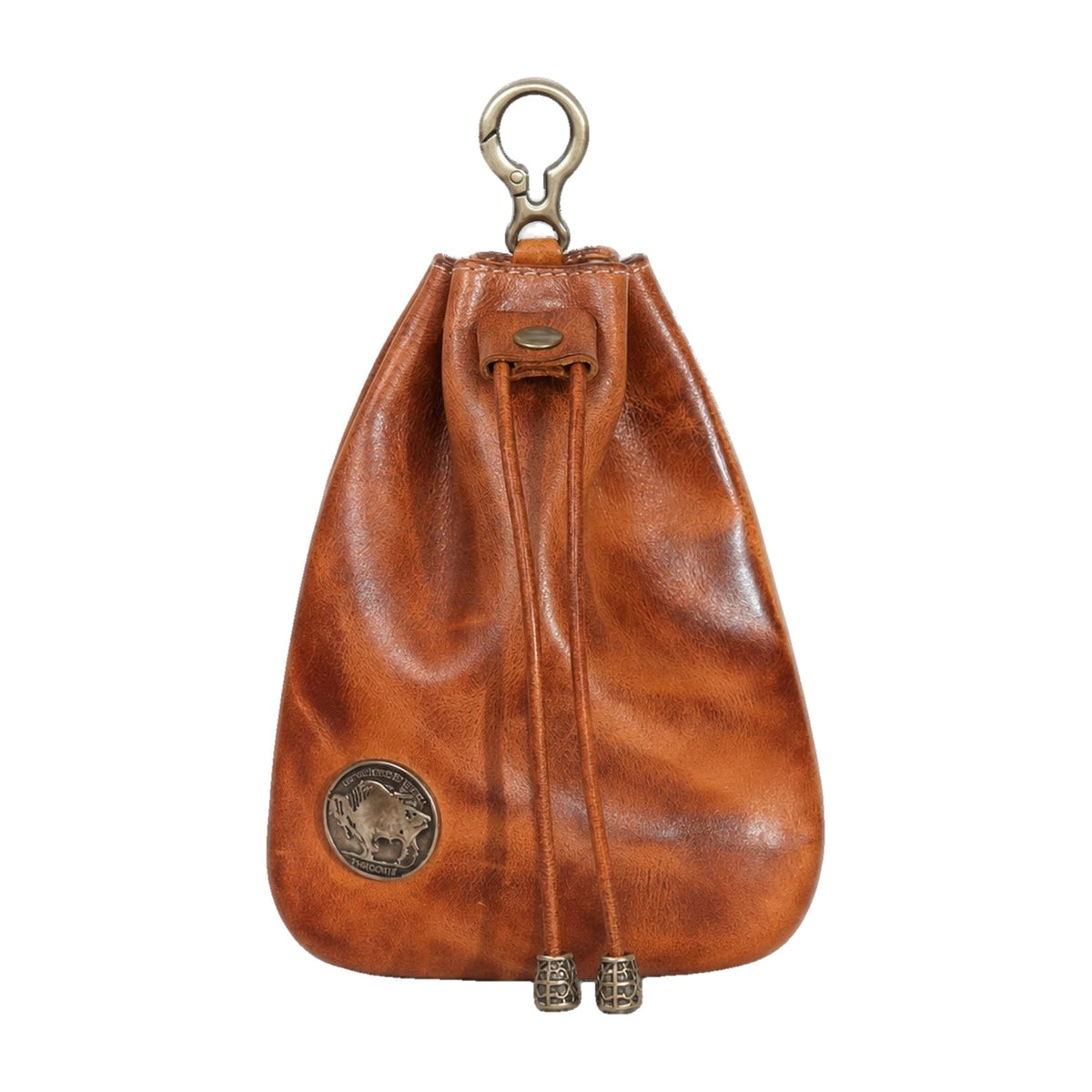 Brown leather drawstring coin pouch