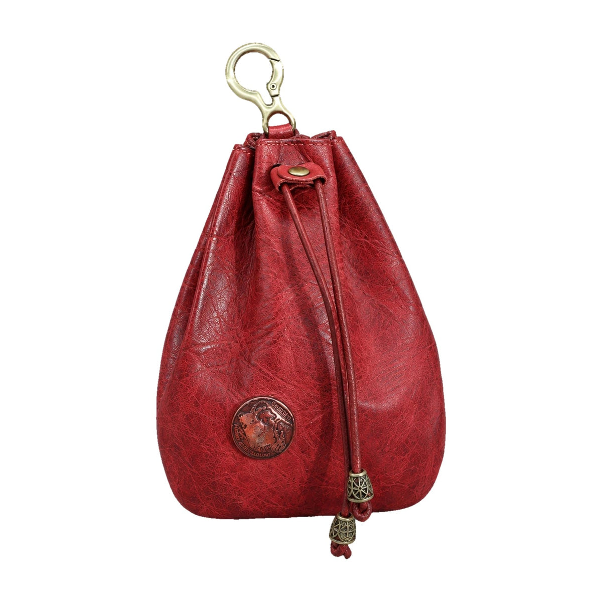 Red leather drawstring coin pouch