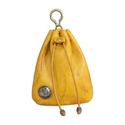Yellow leather drawstring coin pouch