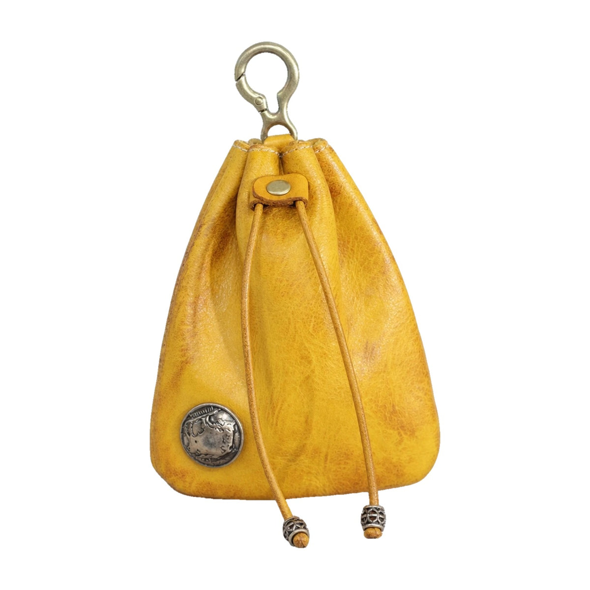 Yellow leather drawstring coin pouch