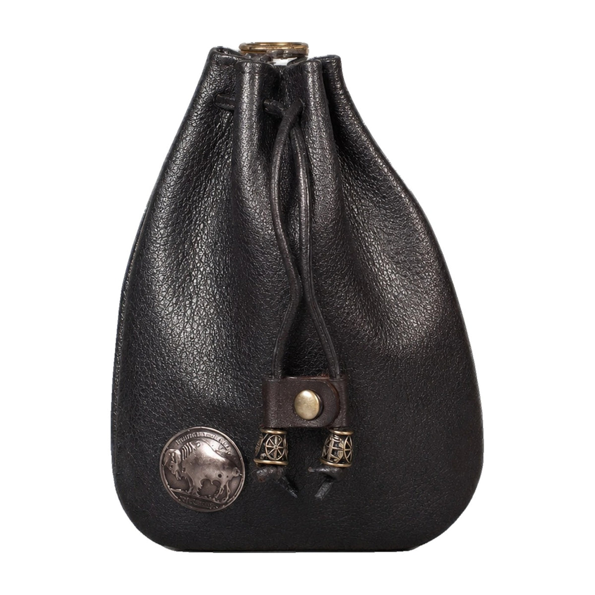 Black leather drawstring jewellery pouch