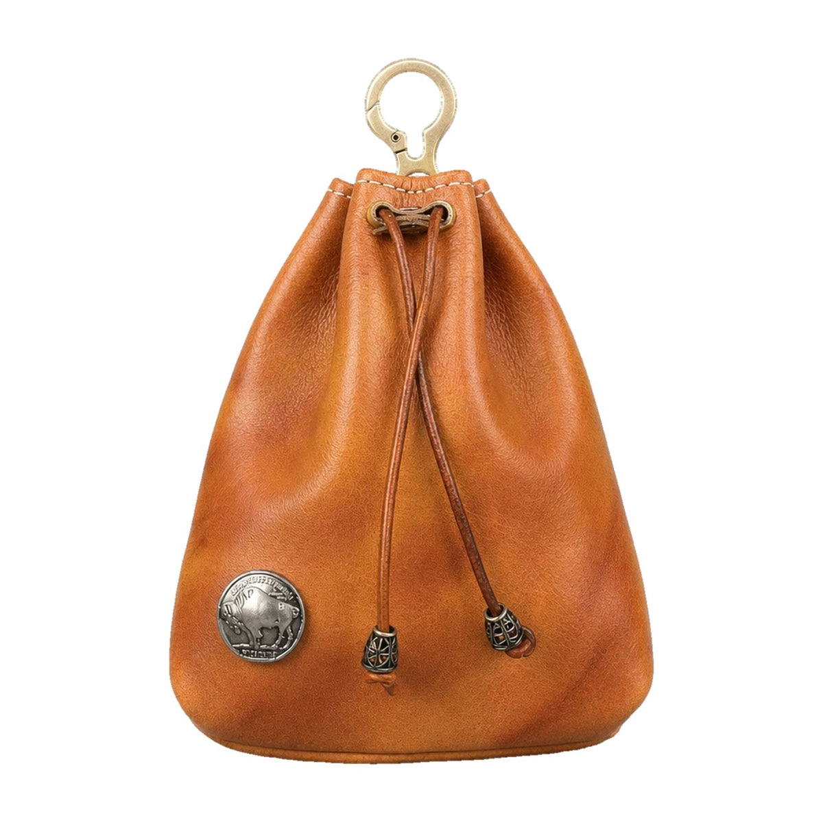 Brown leather drawstring jewellery pouch