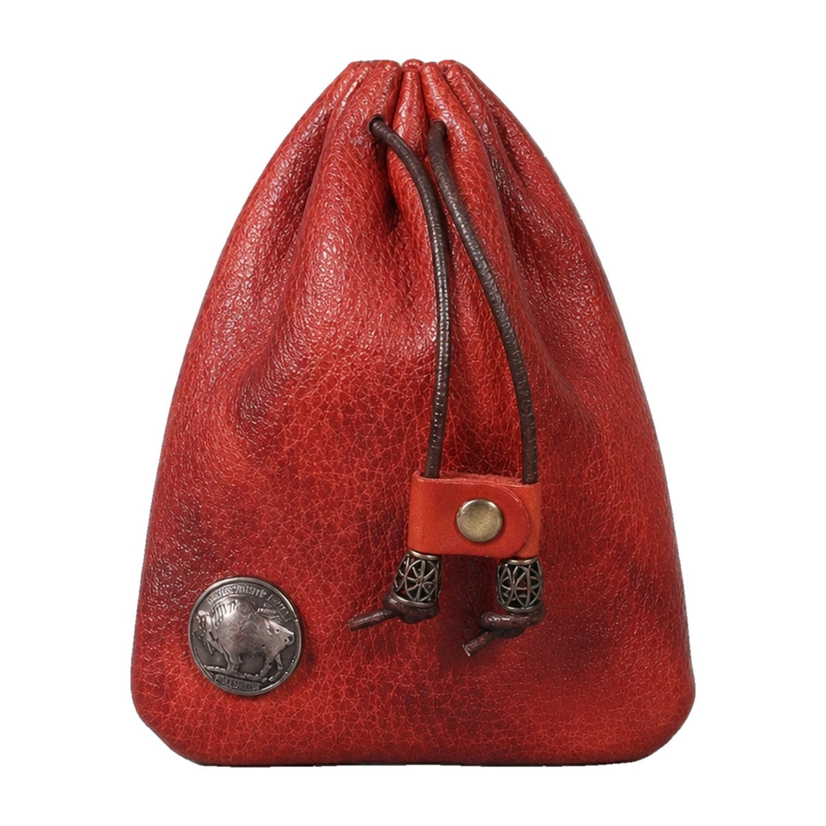 Wine red leather drawstring jewellery pouch