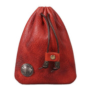 Wine red leather drawstring jewellery pouch