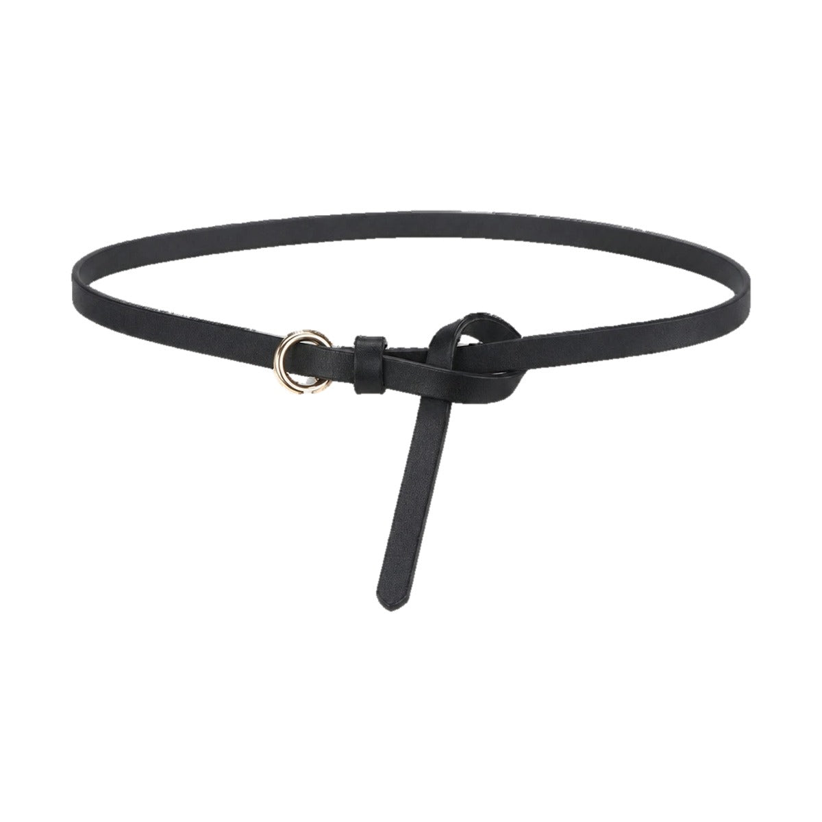 Black leather knot belt with ring