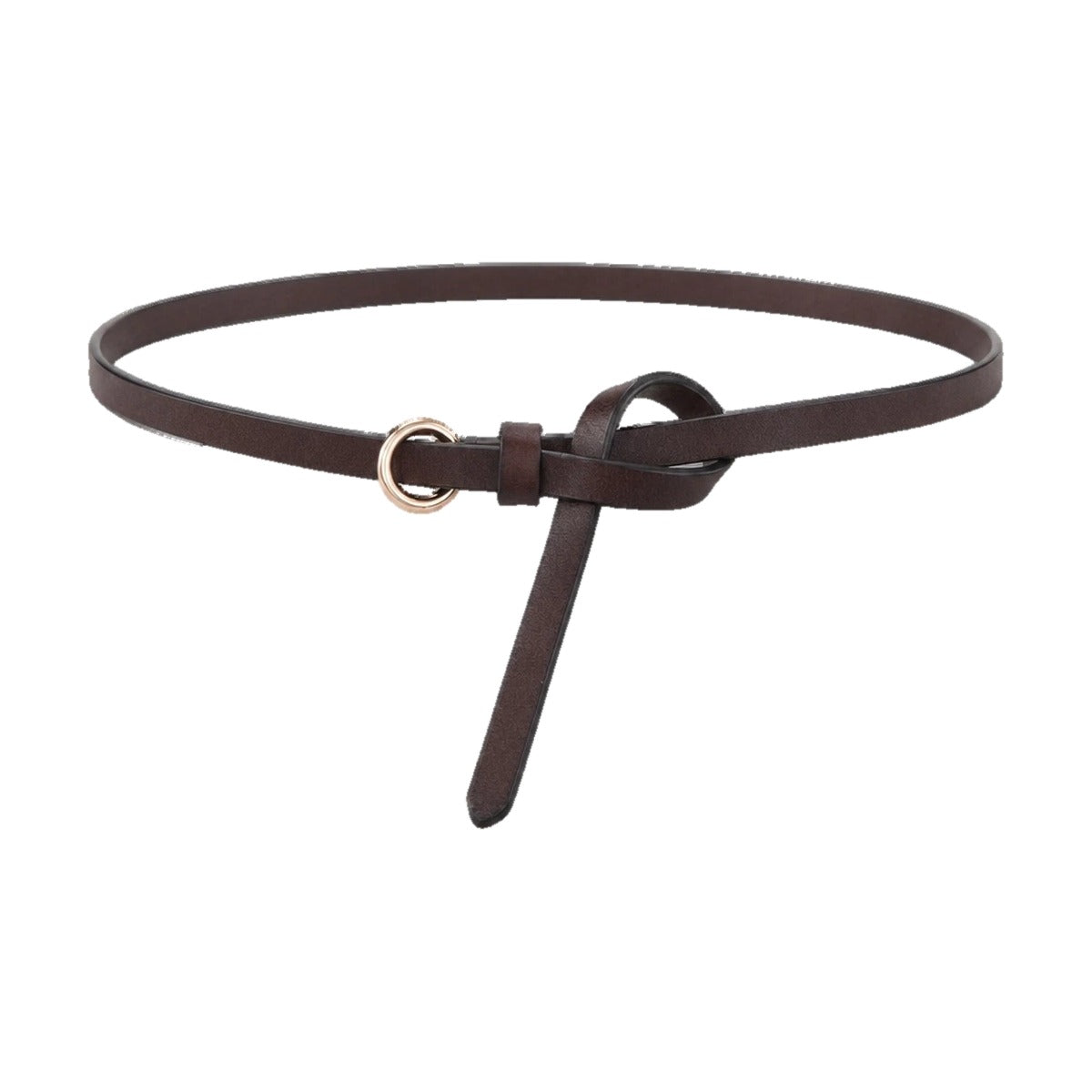 Coffee leather knot belt with ring