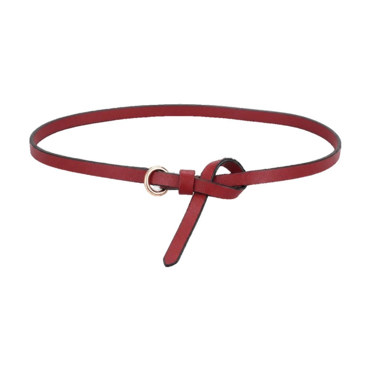 Red leather knot belt with ring