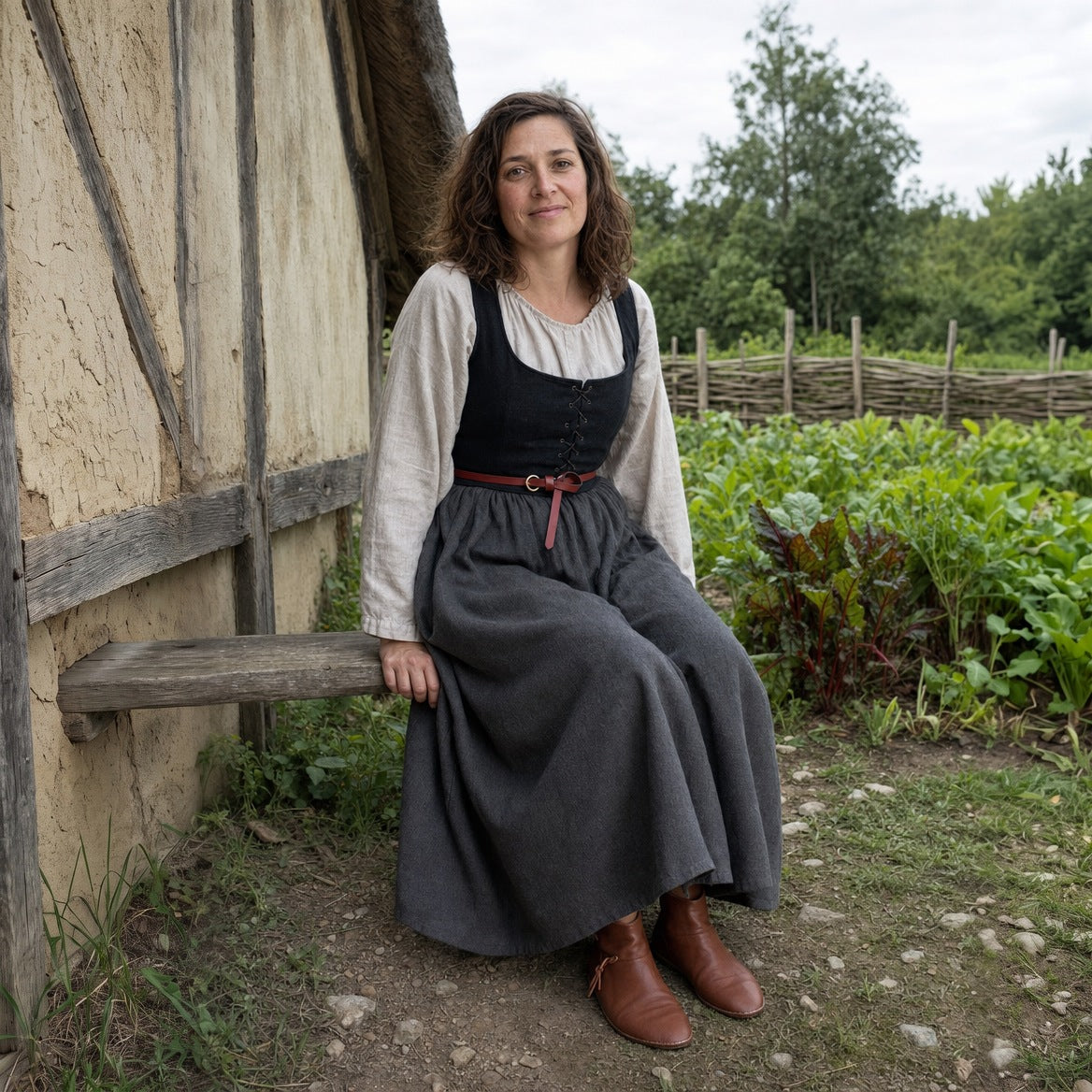 Leather knot belt with ring styled over a peasant blouse and long skirt