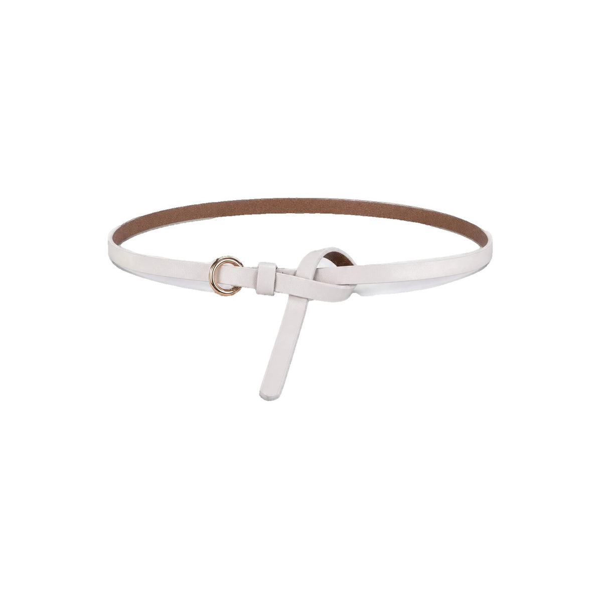 White leather knot belt with ring