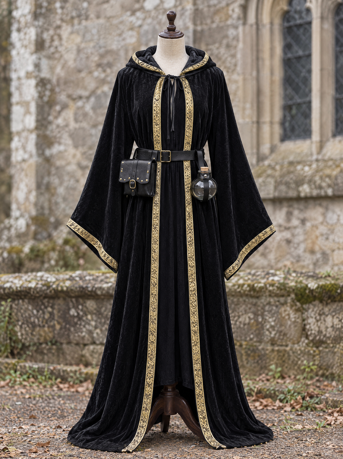 Complete gothic outfit on a dress form