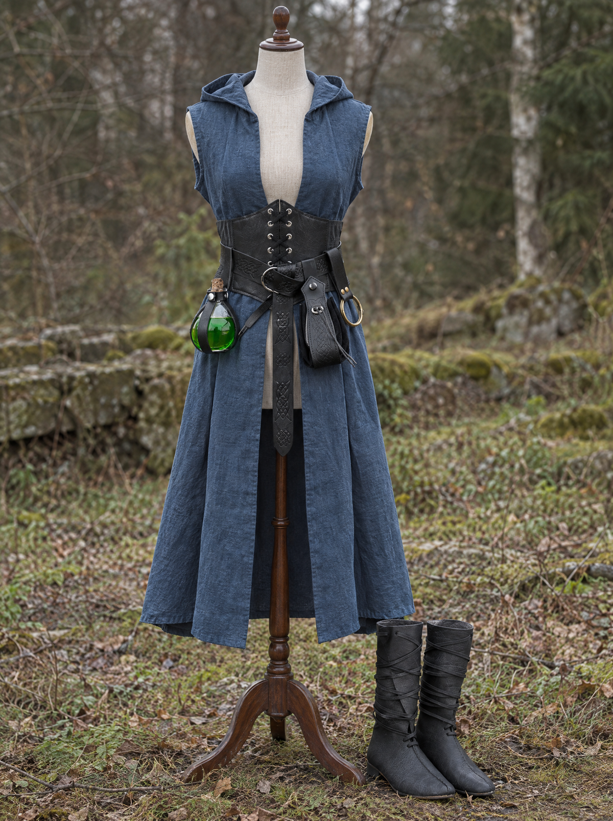 Complete ranger outfit on a dress form