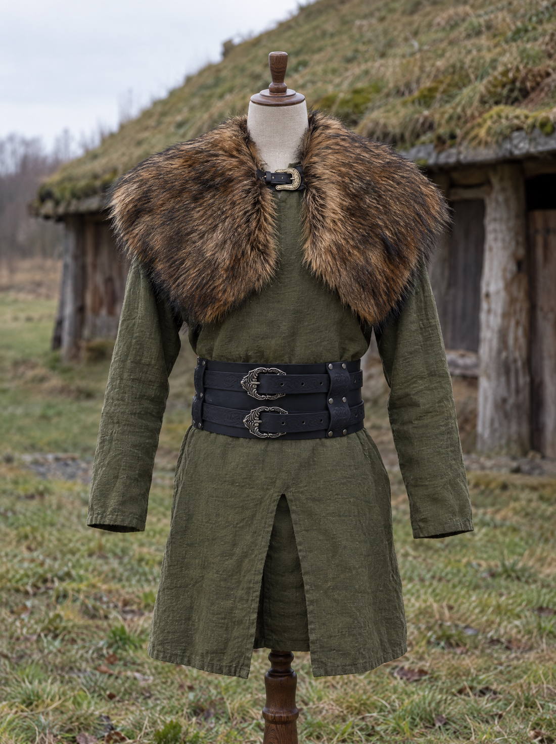 Complete Viking outfit on a dress form