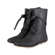 Black low faux leather boots
