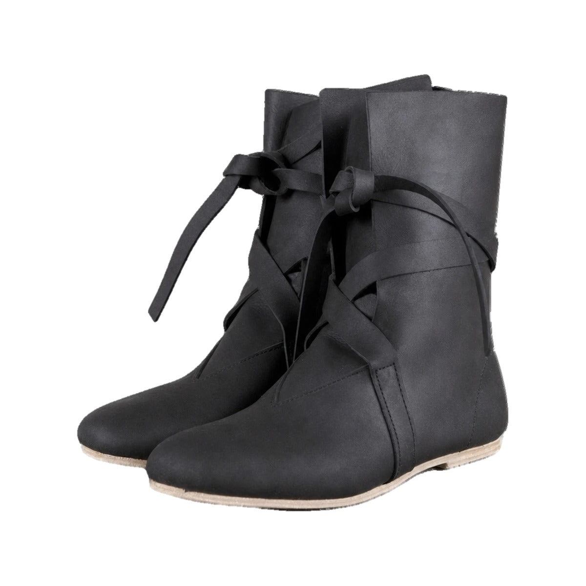 Black low faux leather boots