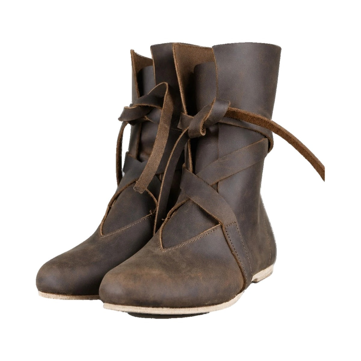 Brown low faux leather boots