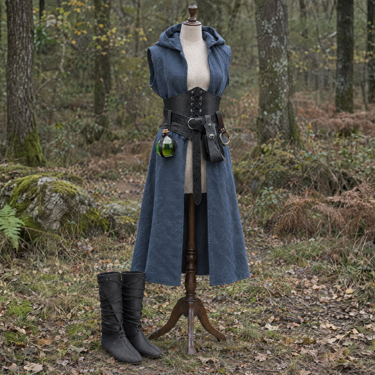Mid-Calf Lace-Up Boots in a complete ranger outfit, on a dress form