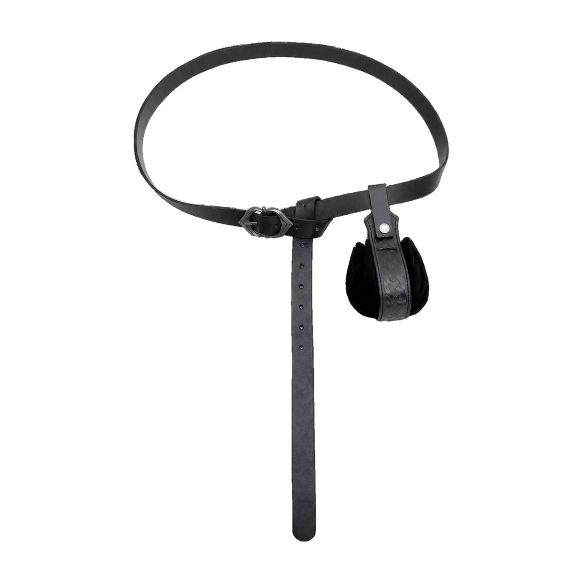 Black narrow belt with round pouch