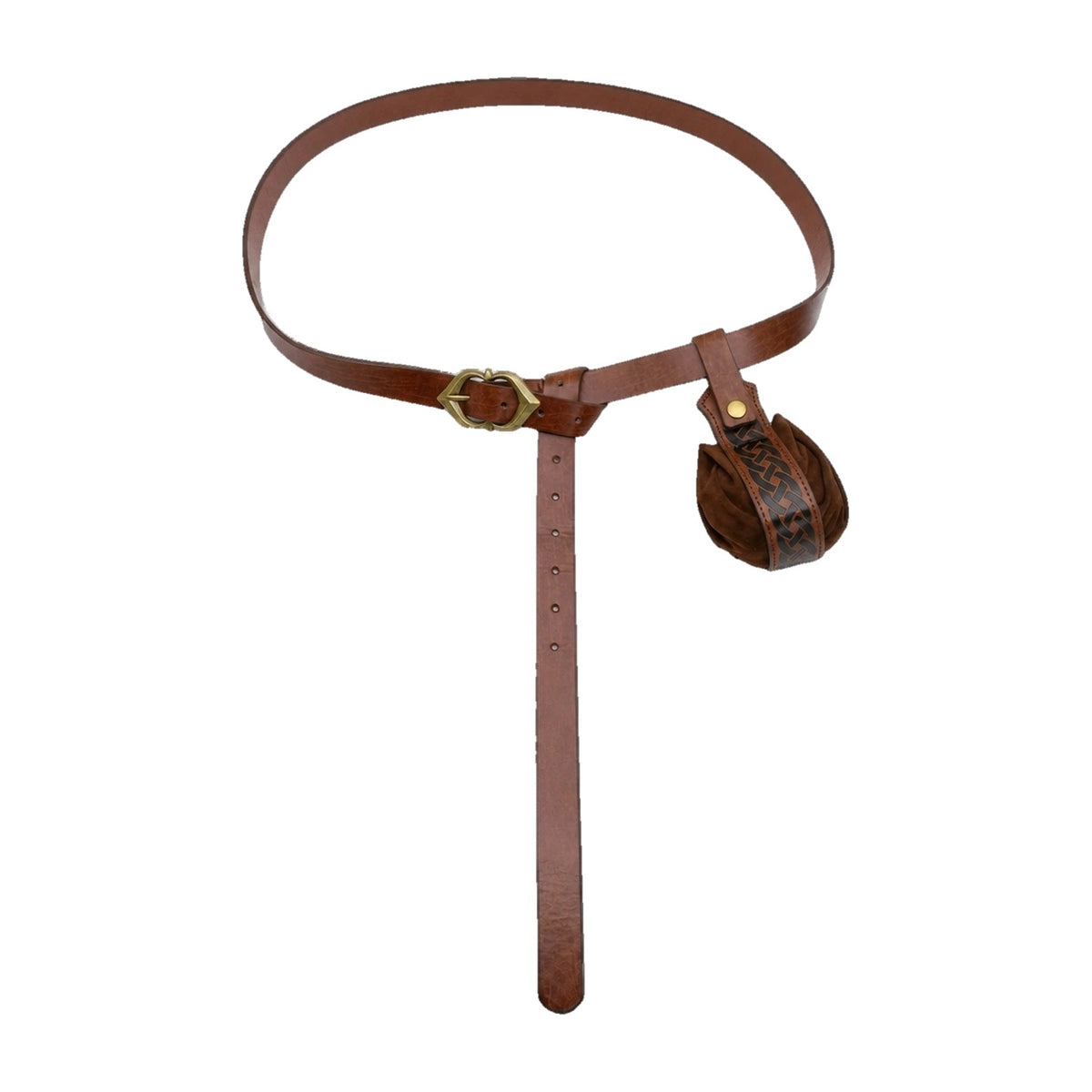 Brown narrow belt with round pouch
