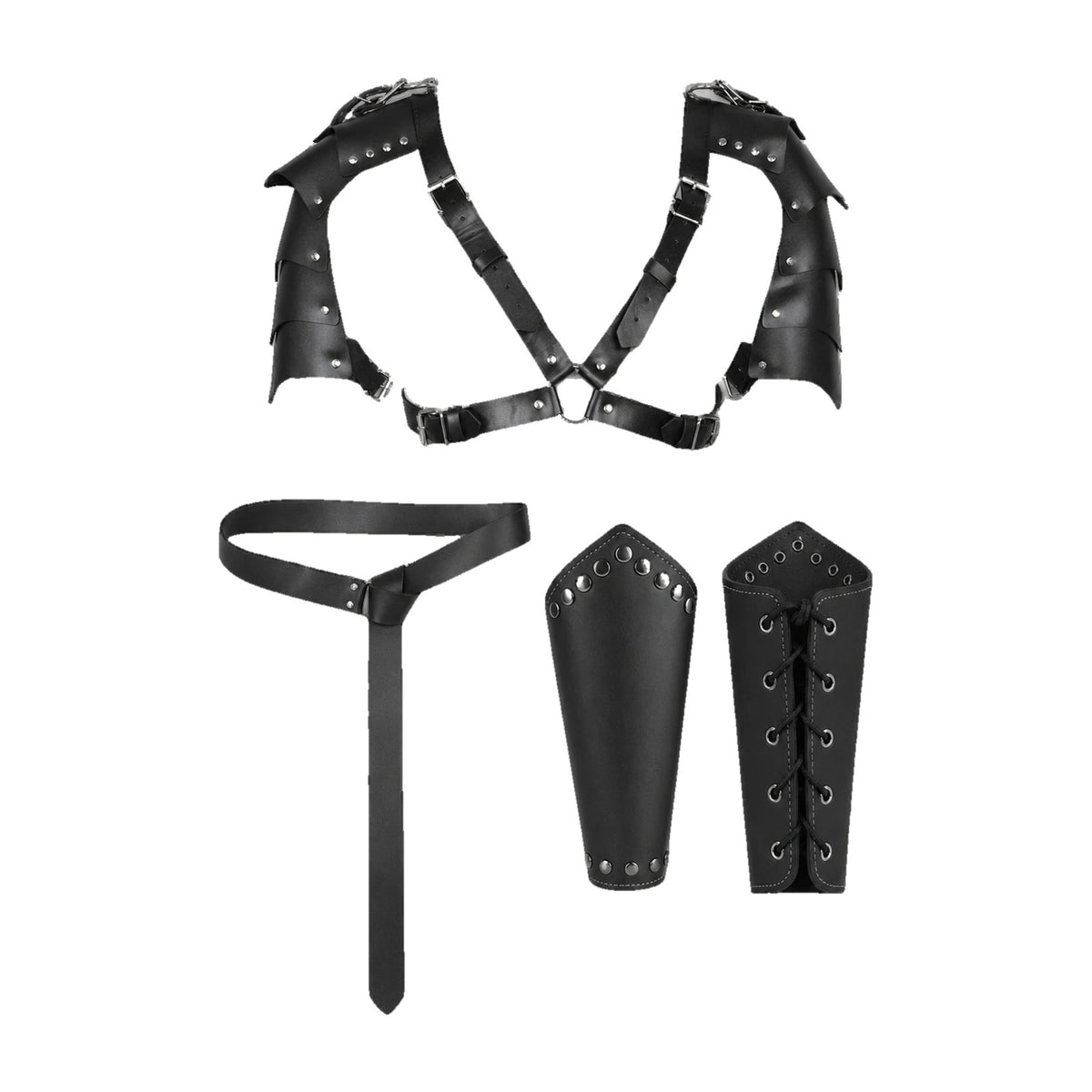 Black pauldron armour set with belt and bracers