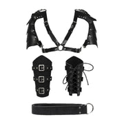 Black pauldron armour set with buckled bracers