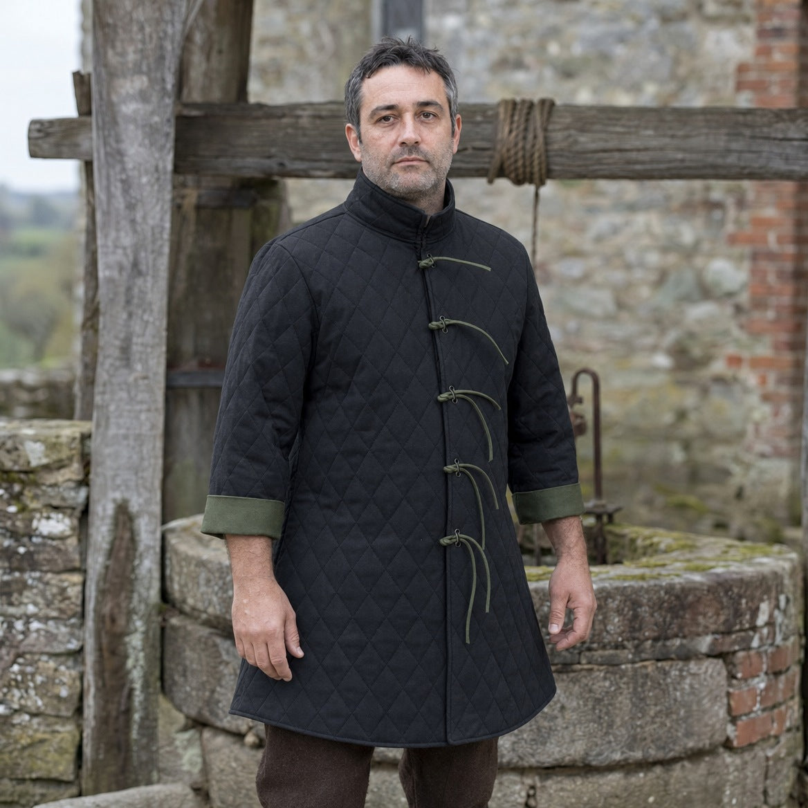Quilted padded coat on a wearer, showing the 94–102 cm length