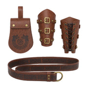 Brown ring belt, pouch and buckled bracers set