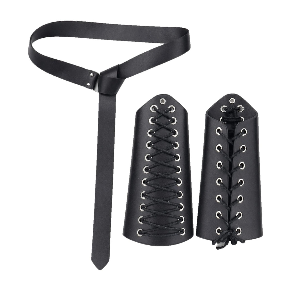 Black ring belt with laced bracers