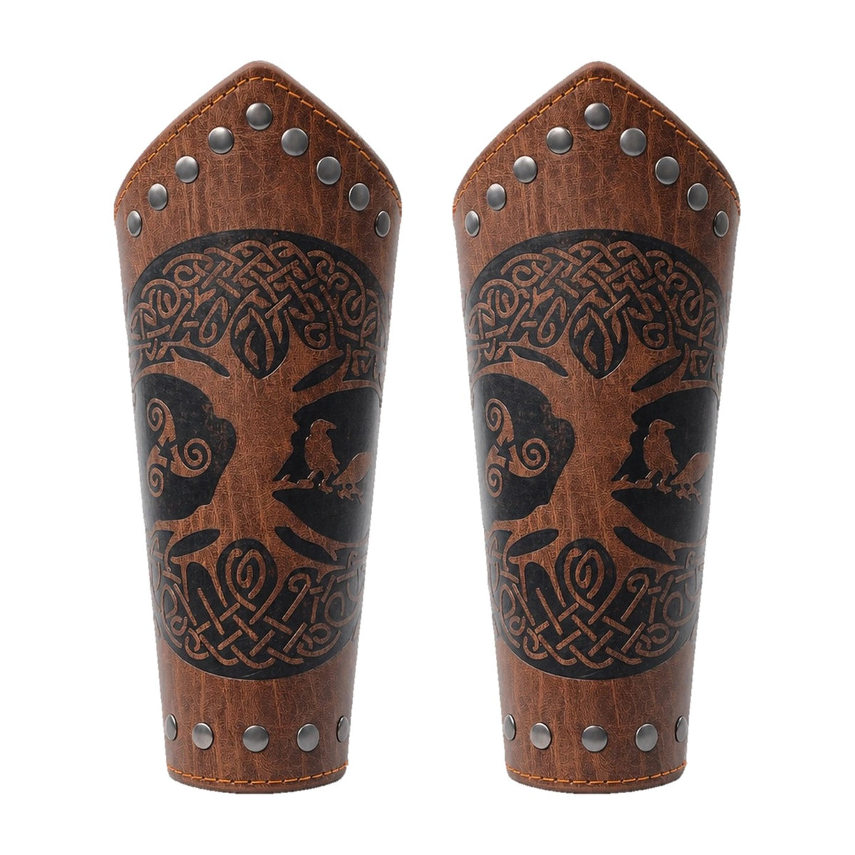 Brown riveted World Tree bracers
