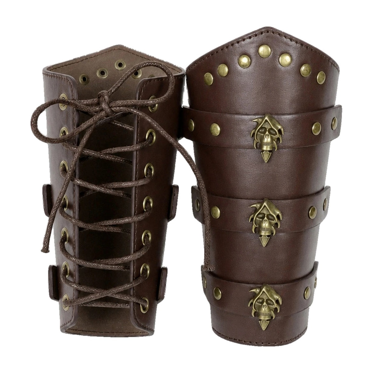 Brown riveted bracers with metal fittings