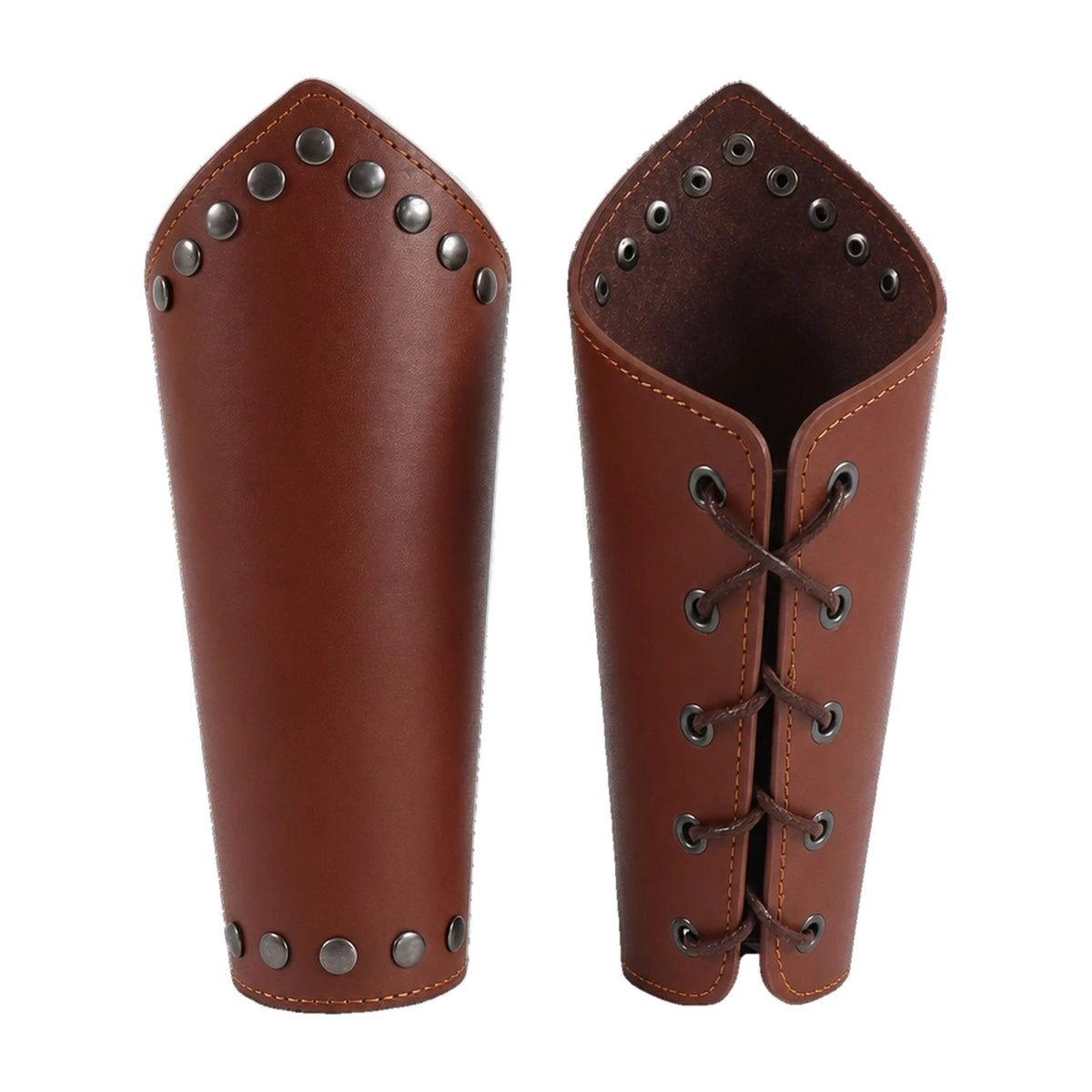 Brown riveted studded-edge bracers