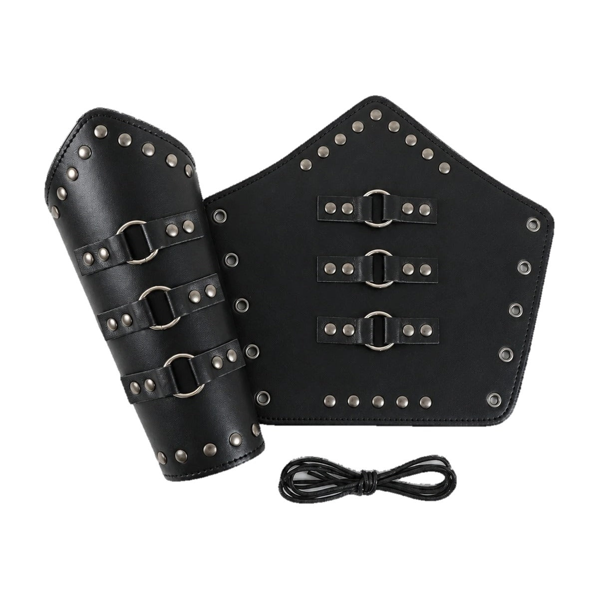 Black riveted three-ring bracers