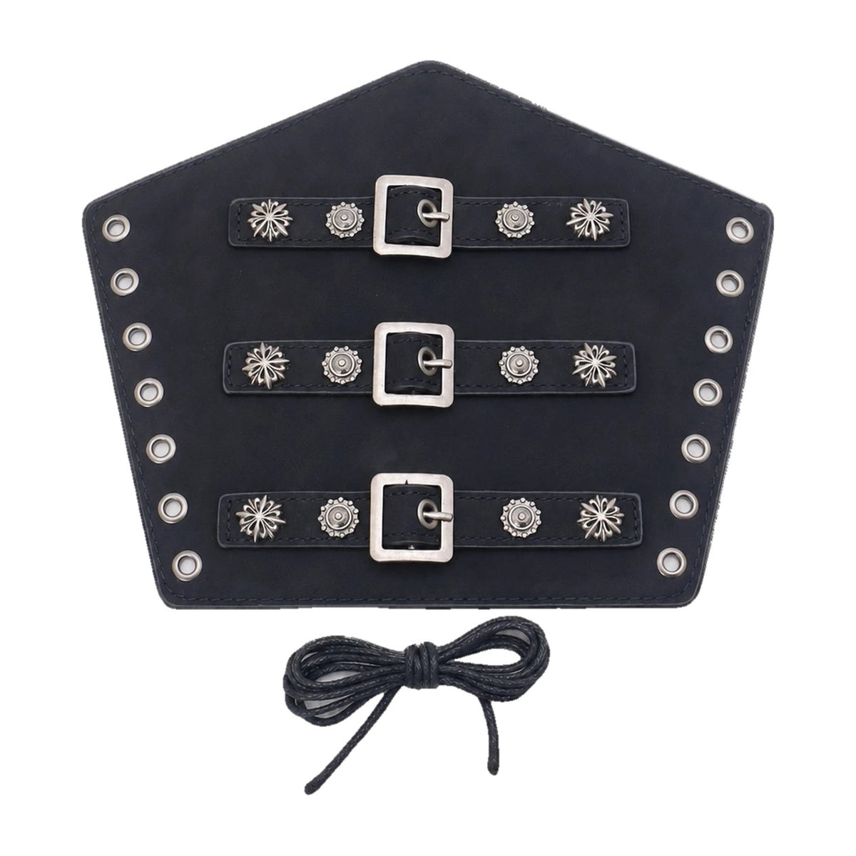 Black three-buckle bracer with rose rivets