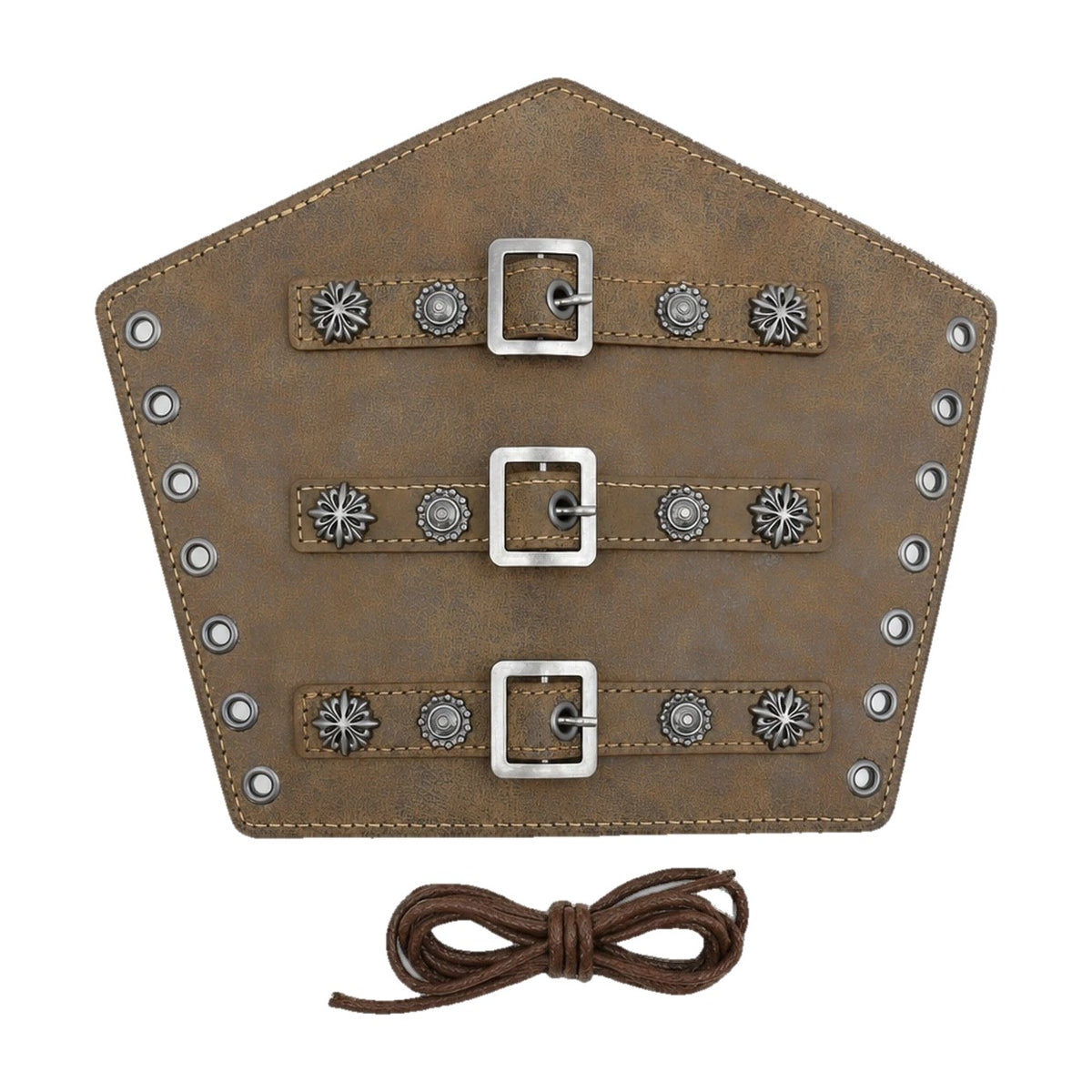 Vintage brown three-buckle bracer with rose rivets
