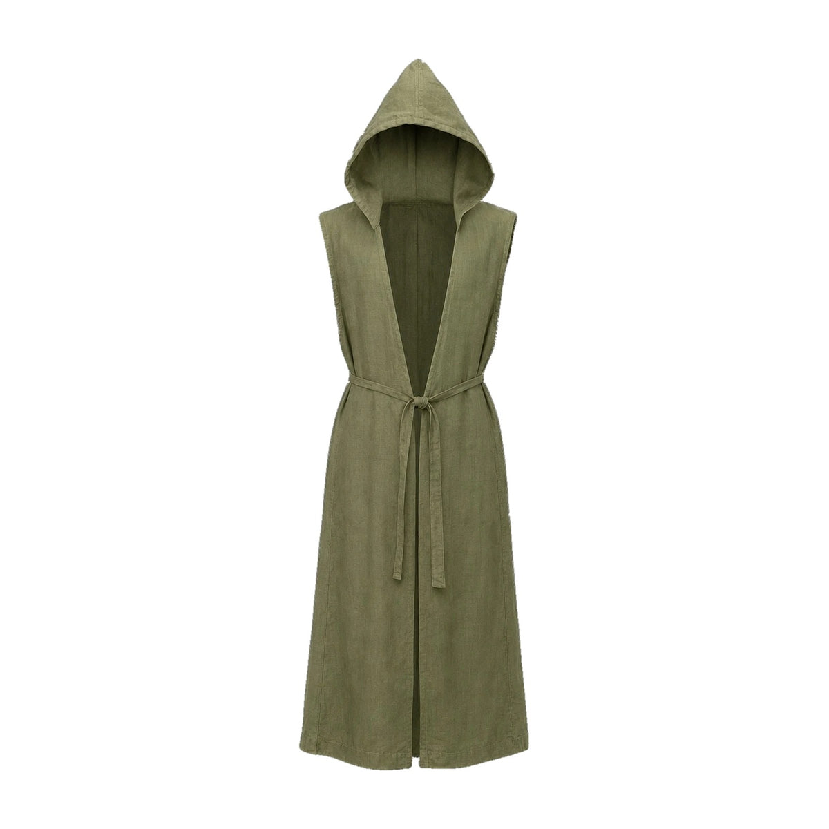 Army green sleeveless hooded overcoat