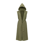 Army green sleeveless hooded overcoat