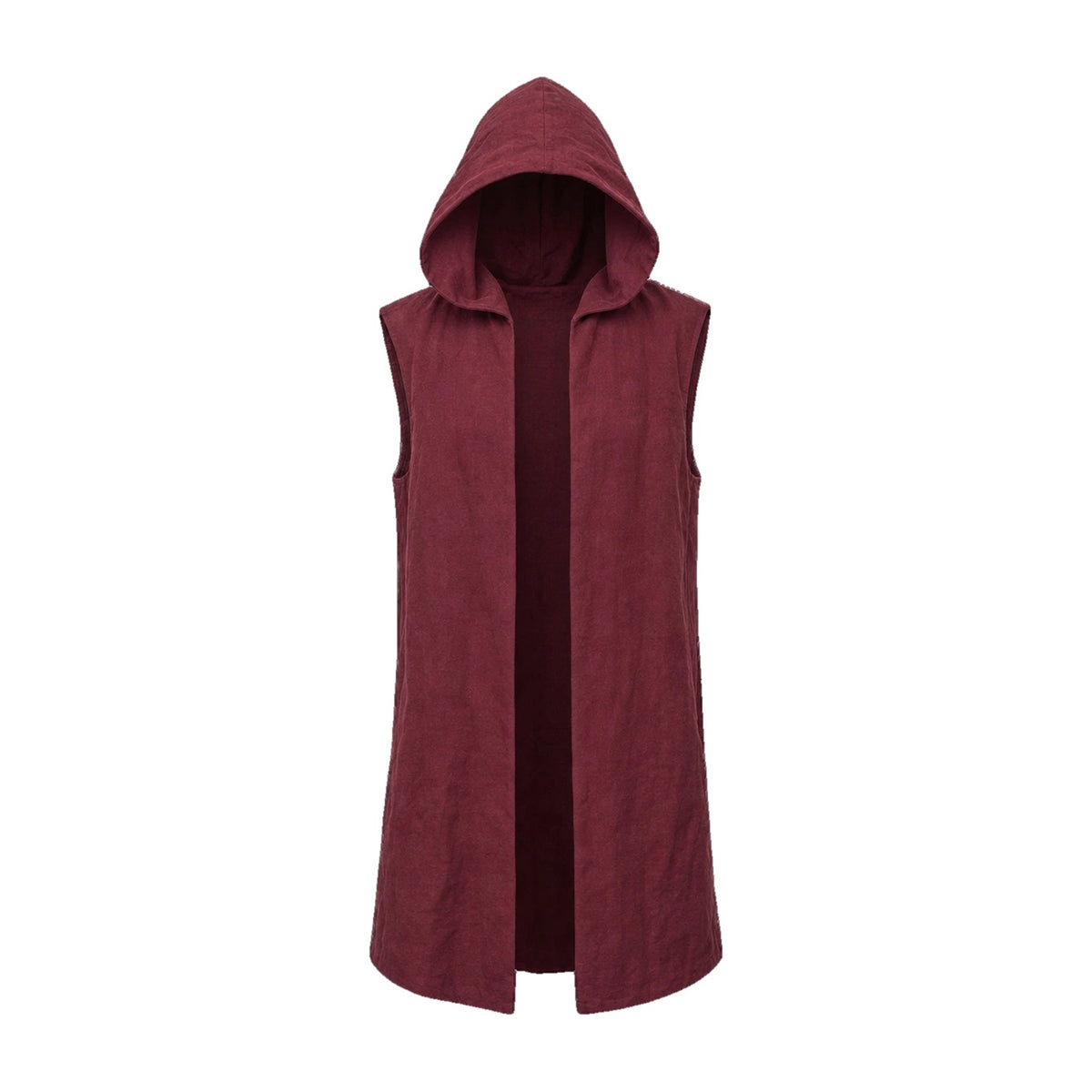 Brick red sleeveless hooded overcoat